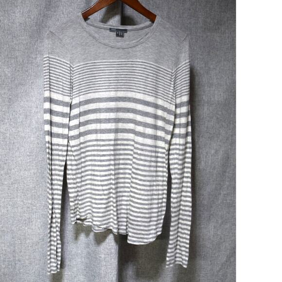 Vince Tops - Vince Gray White Stripe Long Sleeve Crewneck T Shirt Men’s Size S